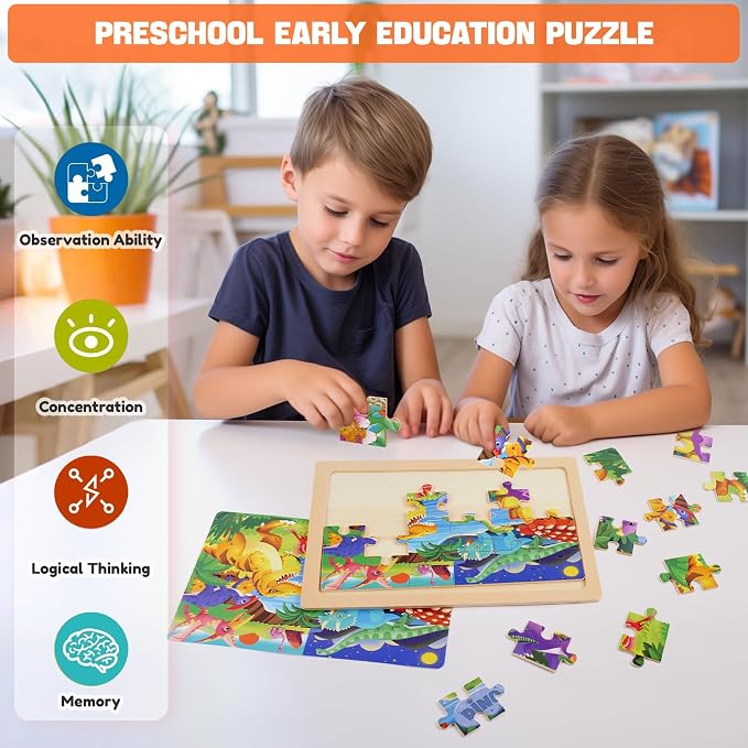 4 Packs 24 PCs Wooden Puzzles for Kids Ages 3-5, Montessori Toddler Jigsaw Puzzles, Preschool Educational Toys Gifts for Children Ages 4-8, Puzzles Boards Toys Gifts Easter Basket Stuffers