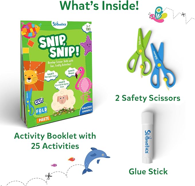 Skillmatics Snip Snip Animals, Scissor Skills Toy, Felt Craft Gift for Kids | Cutting Activity, Safety Scissors, Fine Motor Skills for Preschool, Screen-Free, Learning Toy, Girls & Boys Ages 3, 4, 5, 6