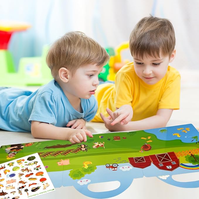 ASTARON Reusable Puffy Sticker Book，88 pcs Farm Stickers Educational Toy | 88 pcs Reusable Sticker,Waterproof Jelly Stickers, Portable Travel Toys,Educational Sensory Learning Toy,Gift for Boy Girl