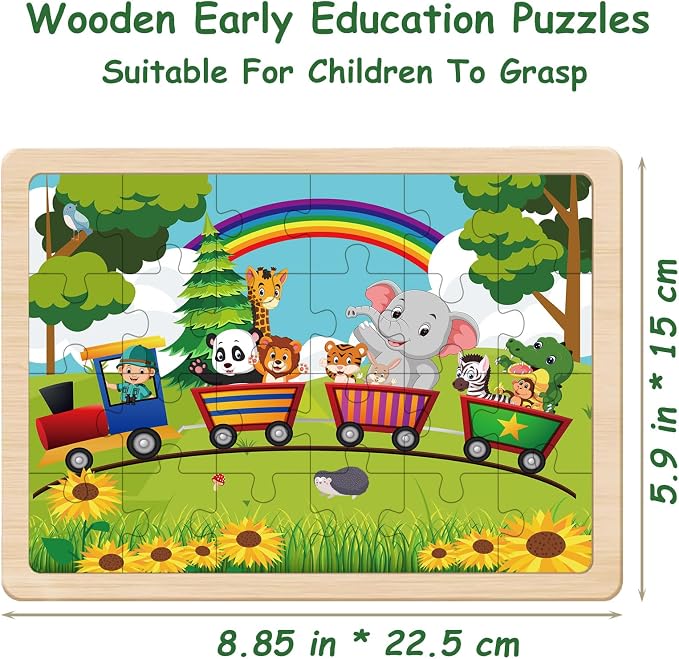 Wooden Puzzles Dinosaur Toys for Kids Ages 3-5, 4 Pack 24 Pieces | Wooden Jigsaw Puzzles Preschool Educational Learning Toys Gifts for 3 4 5 6 Year Old Boys and Girls