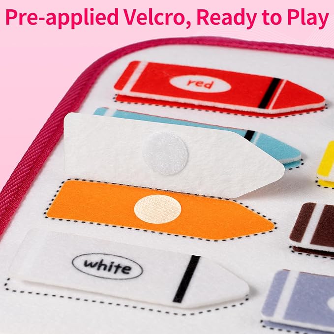 Toddler Busy Board, Montessori Busy Book, Quiet Educational Activity Book | 12-Page Learning Sensory Toys for Motor Skills, Toddlers Travel Toy for Car Airplane, Girl Kids Birthday Gifts (Pink)