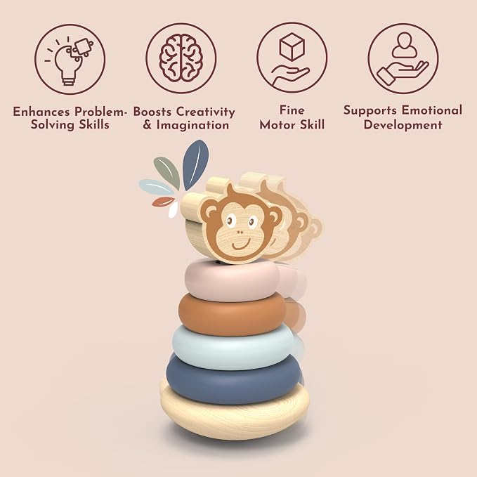 Roly Poly Stacker Toy for Toddlers Wobble Base FSC Wood | colorful rings, wobble base, FSC wood, ring stacker toy, sorting & stacking toys, toddler girl toys, sensory fine motor play