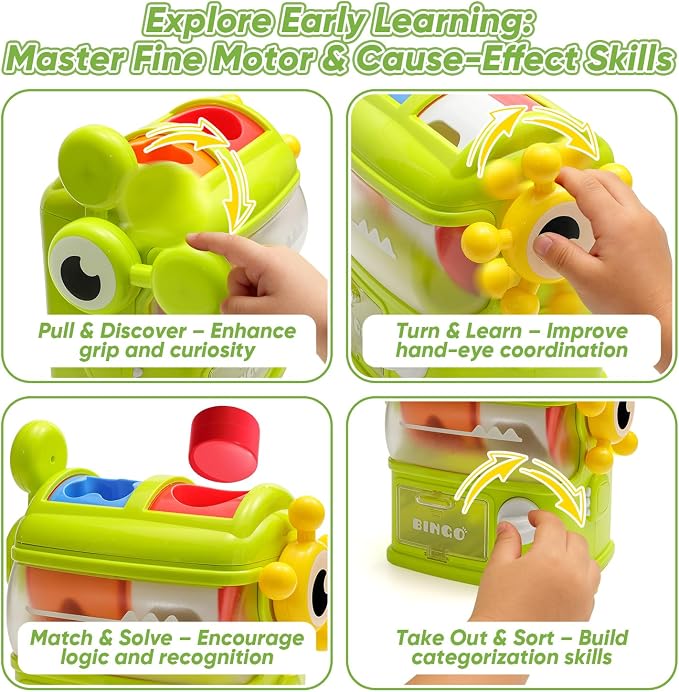 Shape Sorter Toys for Kids 1 2 3 Years Old, Sensory Learning Montessori Toy | Green, Interactive, Color Matching & Sorting, Learning STEM Toy for Boys Girls Birthday Gift
