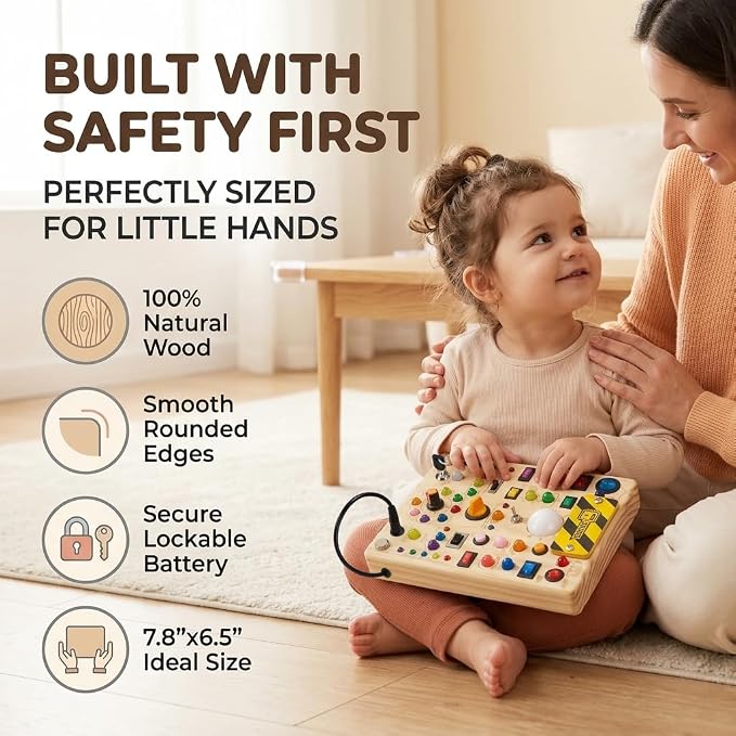 RichBoy Busy Boards, Lights Switch-Style, Wooden, 59-in-1, Large | Toddlers Birthday Gifts, Montessori Toys, Autism Sensory, Fine Motor Skills, Educational Learning, Travel Essentials