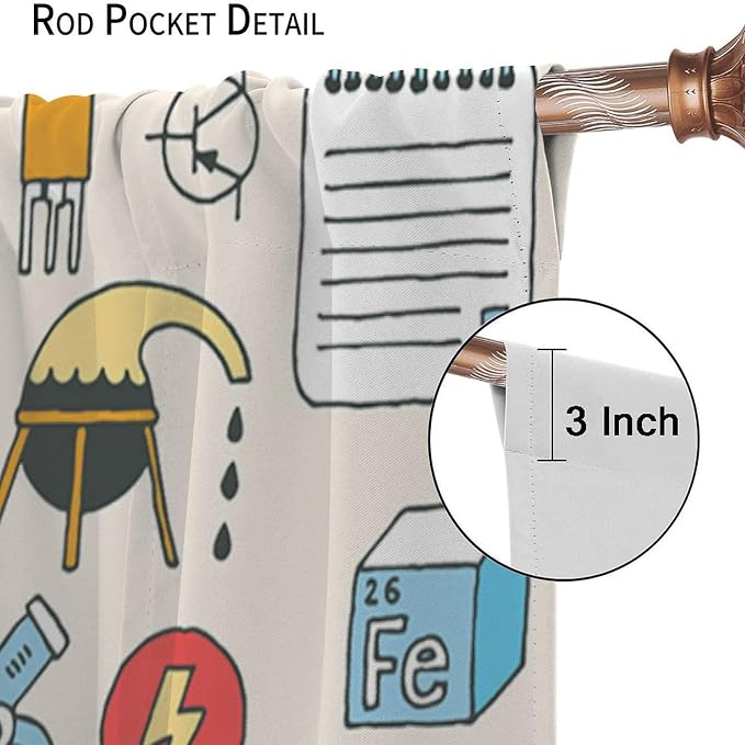 Cartoon Science Bedroom Curtains, Chemistry Science Pharmacy Research Blackout Rod Pocket Window Drapes for Childs Girls Boys Bedroom Living Room Home Set 2 Panels,52x84 Inches