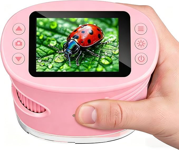 1000X Handheld Microscope, Wonder Quest Kids Digital Magnifying Glass, 4K 2.0" Screen, Portable Mini Pocket Microscope for Home School Lab, 2MP Camera, USB Export (Pink)