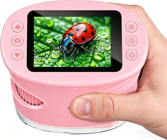 1000X Handheld Microscope, Wonder Quest Kids Digital Magnifying Glass, 4K 2.0" Screen, Portable Mini Pocket Microscope for Home School Lab, 2MP Camera, USB Export (Pink)