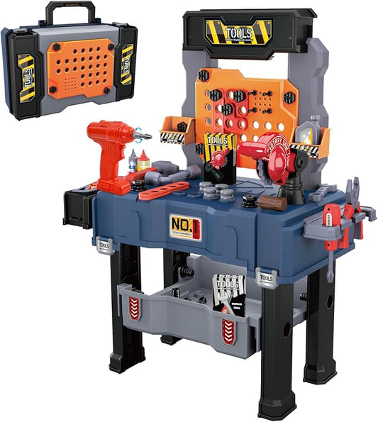 MUGEYMYD Kids Tool Bench Set with Electric Drill and Realistic Tool | Pretend Play Construction Workbench Toys for Toddlers, Build a Kids Tool Workshop Set for Boys and Girls, Ages 3-8
