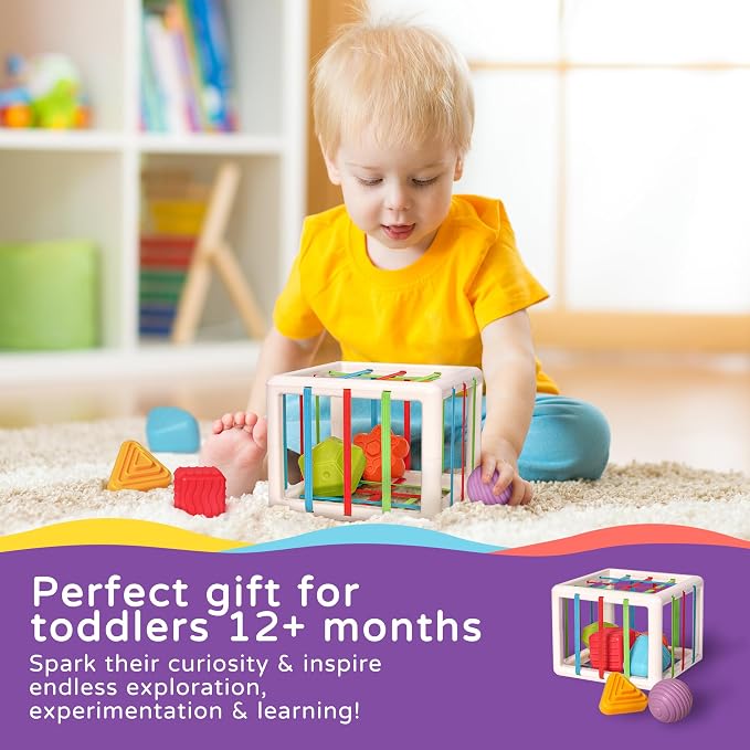 LiKee Montessori Activity Cube Toy, Sensory Shapes for Baby 12M+