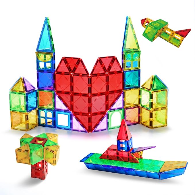 MAGBLOCK 100 Piece Magnetic Tiles,Building Blocks for Kids 3+ | Magnetic Blocks Preschool Building Sets Educational Toys for Kids Boys and Girls,shape & color recognition