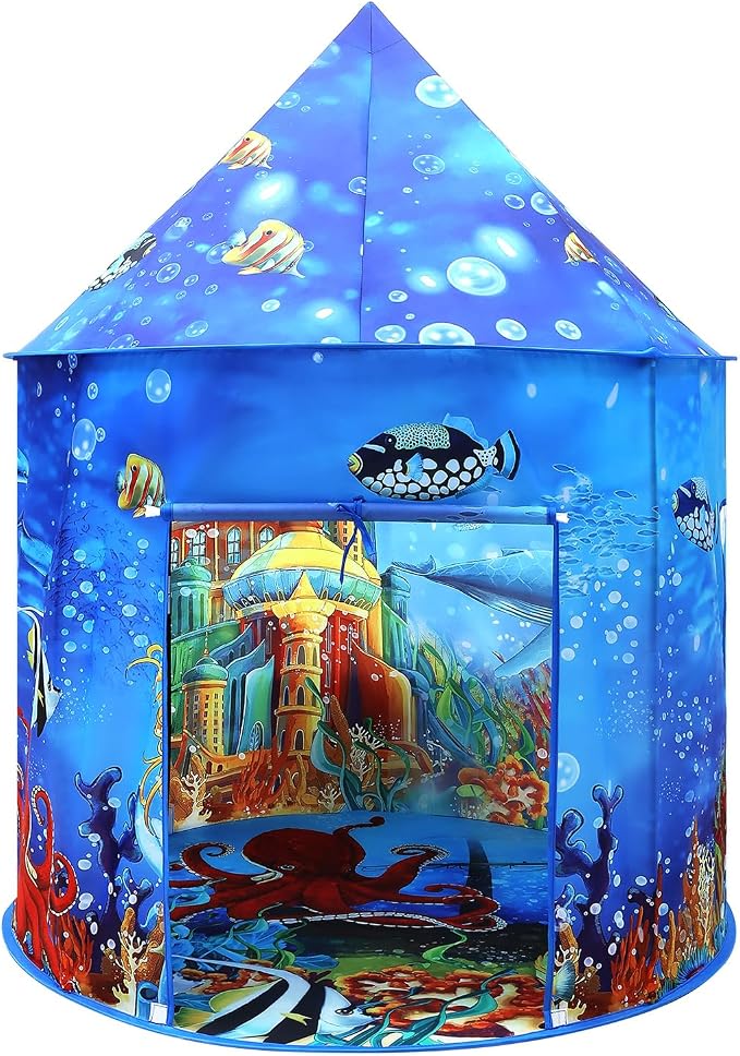 Ocean Kids Play Tent Princess Toys Under Water Kids Tent Mermaid Playhouse Indoor for Girls Toddler Tents Inside Sensory Play House Ages 3-5,4-7 as Birthday Gift
