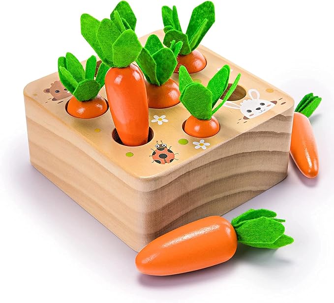 Ancaixin Montessori Toys for Babies 6-12 Months, Wooden Toys for 1 Year Old | Educational Carrot Harvest Toy for Toddlers, Shape Sorting Matching Puzzle, Developmental Birthday Gifts for Boys and Girls