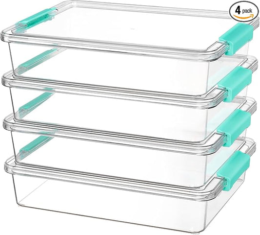 Vtopmart 4 Pack 6 Qt Plastic Storage Bins with Lids, Clear Sensory Bins | Stackable Containers for Organizing School & Office Supplies, Arts & Crafts Organizers and Storage for Home, Craft Room