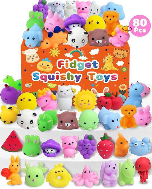 80 Pack Kawaii Squishy Toys, Fidget Party Favors for Kids 3-5, 4-8, 8-12 | Treasure Box Toys for Students, Classroom Prizes, Mini Birthday Gifts, Goodie Bag Stuffers, Bulk Fidget Squeeze Toy