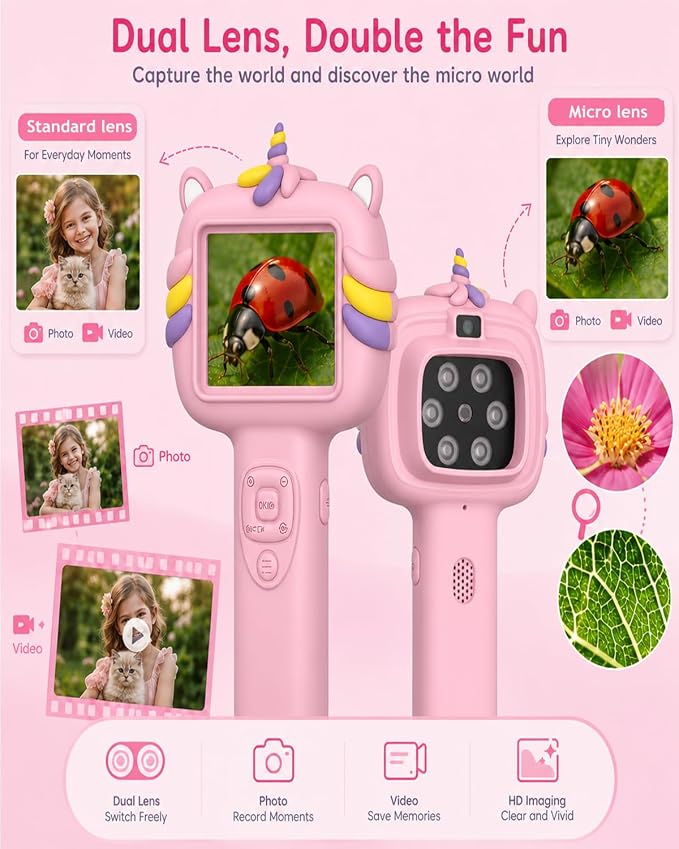 Microscope Camera for Kids Gifts Toys- Handheld Pocket Microscope Autofocus | 2.4" Screen Mini Digital Educational Science Kit for Christmas Birthday for Age 3-5 5-7 8-12 Girls Boys(Pink)