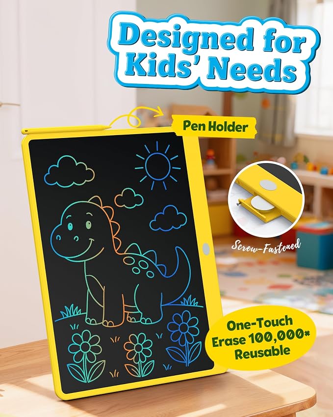 Bravokids 16 Inch LCD Writing Tablet for 3-8 Year Olds - Electronic Drawing Pad and Doodle Board as Educational Birthday Gifts for Girls and Boys (Yellow)