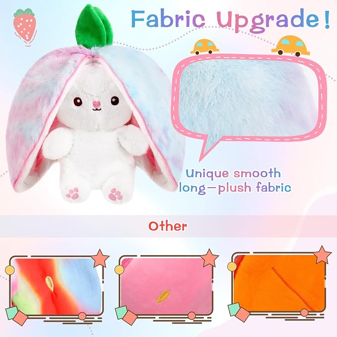 MIAODAM Reversible Strawberry Bunny Stuffed Animal, Cute Plush Rabbit Toy | Funny Plushie for Babies & Children, Perfect Easter & All Holiday Gift (10 Inch)