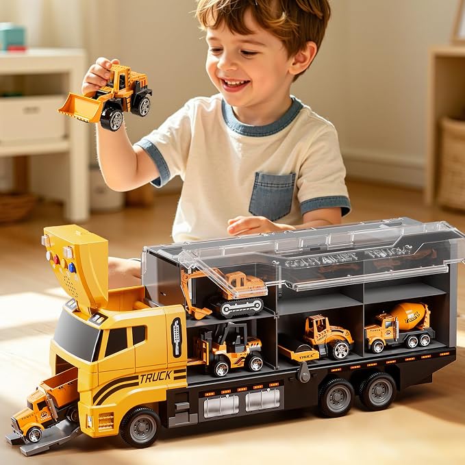 Carrier Truck Toddlers Toys for 3 4 5 6 7 Years Old Boys, Toy Truck Transport Car & Die-Cast Car and Play Mat, Construction Toys Birthday Gifts for Kids 3 4 5 6 7 8+ Years Old Boys Girls