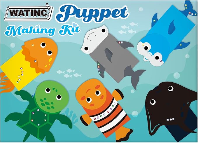 WATINC Hand Puppet Making Kit, Felt Sock Puppet Toys for Kids (Ocean) | 6 Styles, Make Your Own Storytelling & Role Play Crafts, Creative Group Activity, Party Favors & Gifts for Kids Ages 4-8