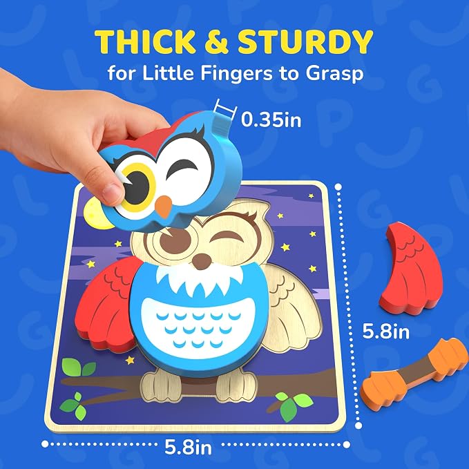 BenBen Wooden Puzzles for Toddlers 1-3, 6 Pack Animal Puzzles for Toddlers 2-4, Montessori Toys for 1 2 3 Year Old Boys Girls, Learning Educational Preschool Toys
