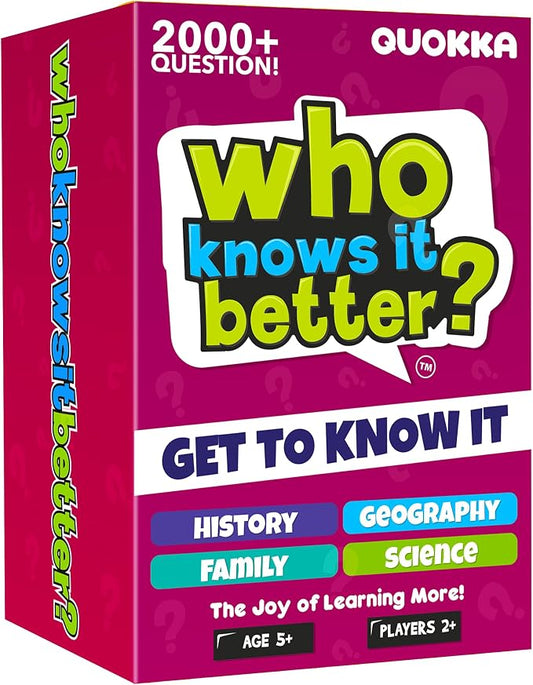 Card Games for Kids 8-12 - Set of 4 Board Family Games for Kids and Adults | Trivia Cards for Family Game Night - Who Knows It Better 2000+ Questions History, Geography, Science - Fun Card Game