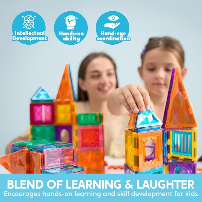 SYNCFUN 110PCS Magnetic Building Tiles - 3D Magnet Tiles with Vehicle - Construction Blocks Set for Kids - STEM Sensory Learning Educational Toys Birthday Gift for 3 4 5 6 7 Year Old