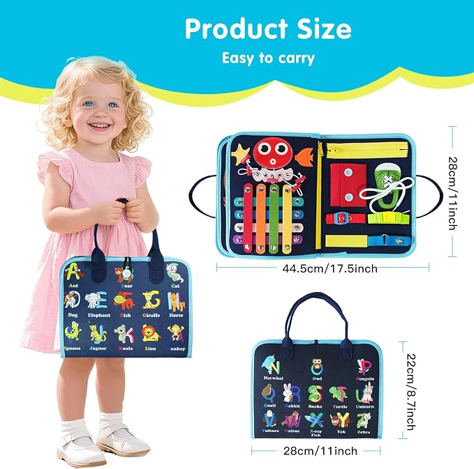 Montessori Busy Board Toy for Toddlers - A Suitable Birthday Gift for 3-Year-olds, an Interactive Playbook for Toddlers, a Sensory Activity Book, and a Quiet, Busy Book Travel Toy
