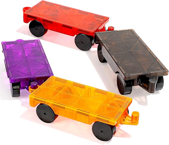 Mruikeny Magnetic Tiles Cars Construction Set - 4 PCS Magnet Cars Set | Magnetic Tiles Magnet Bricks Truck Sensory Toys, Educational Building Blocks for 3 4 5 6 7 8+ Year Old Girls Boys