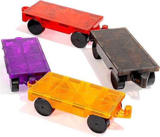Mruikeny Magnetic Tiles Cars Construction Set - 4 PCS Magnet Cars Set | Magnetic Tiles Magnet Bricks Truck Sensory Toys, Educational Building Blocks for 3 4 5 6 7 8+ Year Old Girls Boys