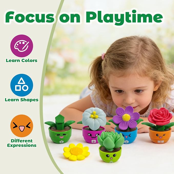 Montessori Flower Garden Building Toy for Girls & Boys, Toddler Gardening Set with 5 Shape & Number Flowers, Preschool Learning Matching & Stacking Game, Sensory Toys Gifts for 1 2 3 Year Old