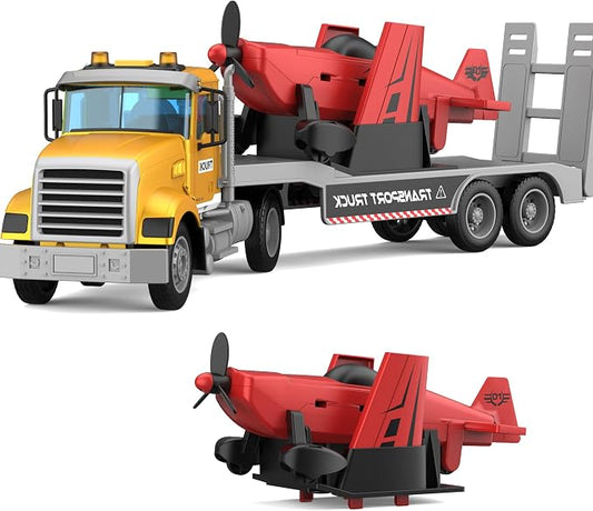 DOWELLIN Large 22" Semi Police Truck Toy with Propeller Aircraft Car Toys for Kids Toddlers, Christmas Birthday Gift for Boy Girl Child 3 4 5 6 7 Years Old