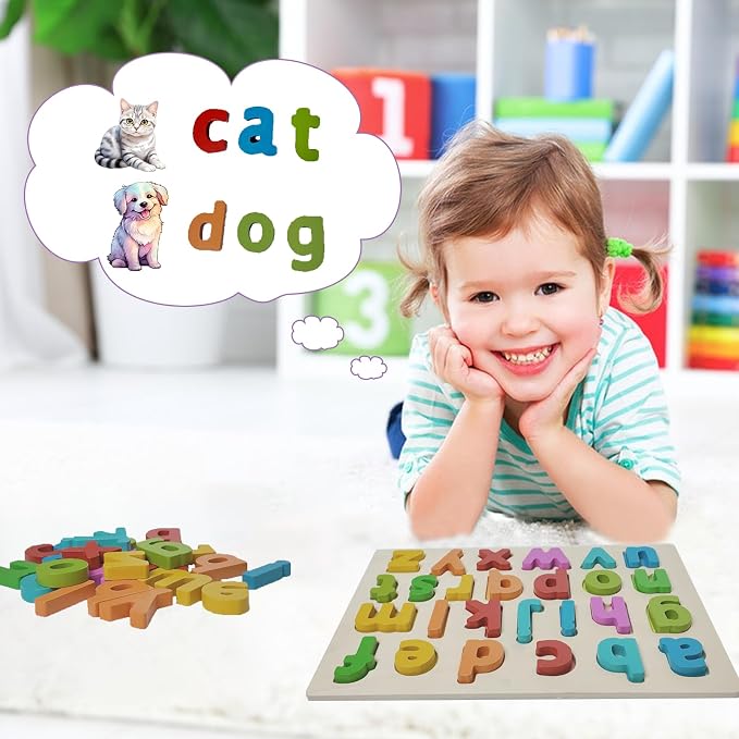 Kairsya Alphabet Puzzle - montessori Wooden Puzzles for Toddlers 1-5 | abc Alphabet Puzzles Learning Toys for toddlers toddler learning toys Preschool Educational Gift for kids Lowercase Letter Puzzle