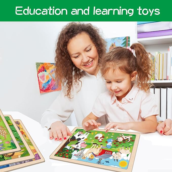 Puzzles for Kids Ages 3-5, Wooden Jigsaw Puzzles 24 Pieces 6 Pack | Colorful Toddler Puzzle Set, Educational Learning Toys, Birthday Gifts for Boys Girls