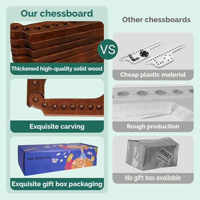 Jokers and Marbles Board Game Wood, 2-8 Players Including Pinball Poker | 8 Wood Game Boards 8 Colors 40 Marbles 4 Decks of Cards Instructions Family Tabletop Game Gift for Adults and Families