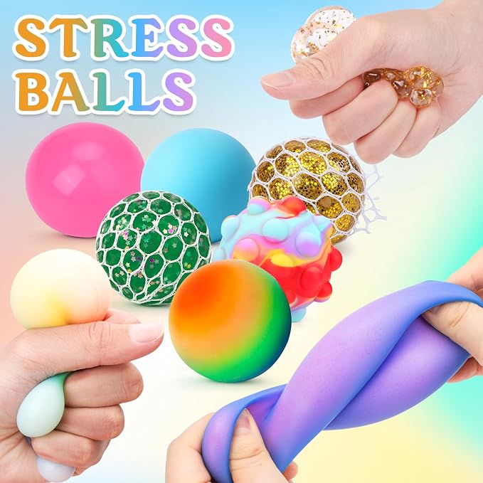 Stress Balls 8 Pack for Adults and Kids, Squeeze Squishy Fidget Toys | Sensory Toys for kids with Autism, Squishy Fidget Toys for Stress and Anxiety Relief, Prize for Classroom