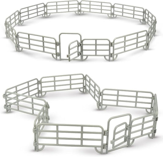 TOYMANY 20PCS Plastic Fence Toys Corral Fencing Panel Accessories Playset | Includes 2 Gates Fences, for Barn Paddock Horse Stable or Farm Animals Horses Figurines, Educational Gift for Kids Toddler