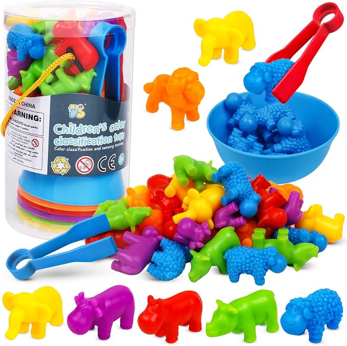 Counting Animals Color Sorting Stacking Matching Games with Rainbow Bowls Montessori Preschool Educational Learning Activities Fine Motor Skills Toys Easter Gift for Kids Ages 3+