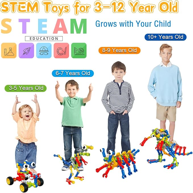 STEM Toys for 3 4 5 6 7 8+ Year Old Boy Birthday Gift, Boys Toy Age 4-6 6-8 | 142 Pcs Building Toys Construction Set, Classroom Learning Creative Activities Boy Toy 5-7 8-10, STEM Kits with Storage Box