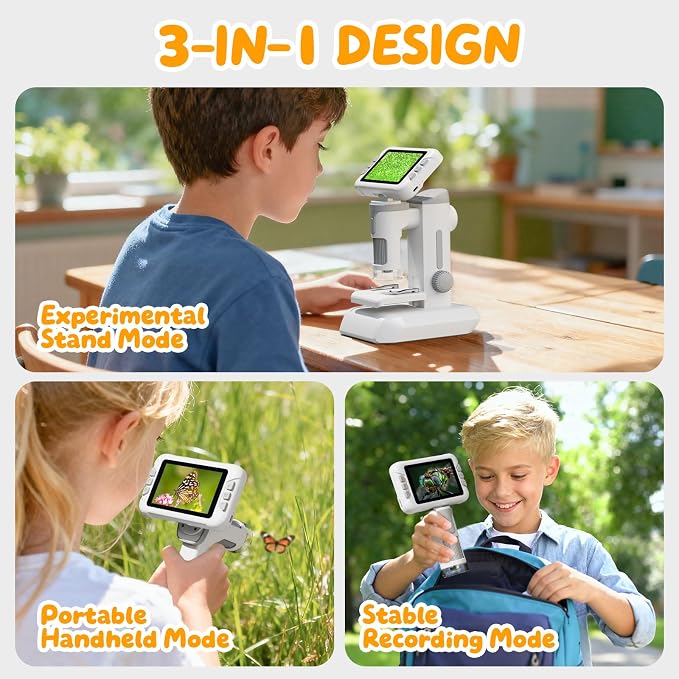 1600X Kids Microscope, 1080P Digital Microscope with 4.0" Screen | STEM Science Education Toy with Slides Kit, Portable Pocket Learning Microscope for Kids Ages 3-14, Birthday Christmas Gift