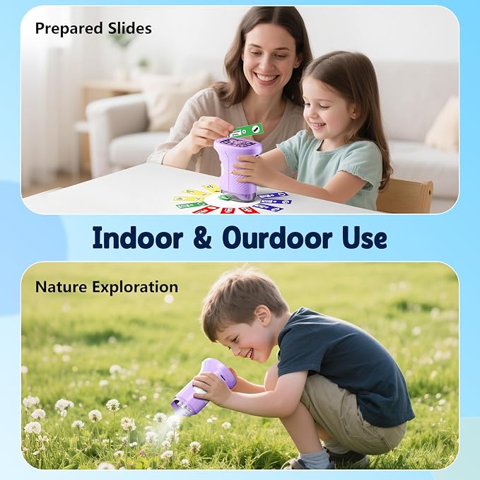 Odatay 2.4" 4K 1000X Digital Kids Microscope with 32G Card 12 Slides Purple | Long Distance Viewing, Portable Handheld Edu Gift Toys for Age 3-12, Exploring Bugs Plants at Home Classroom & Outdoor Travel