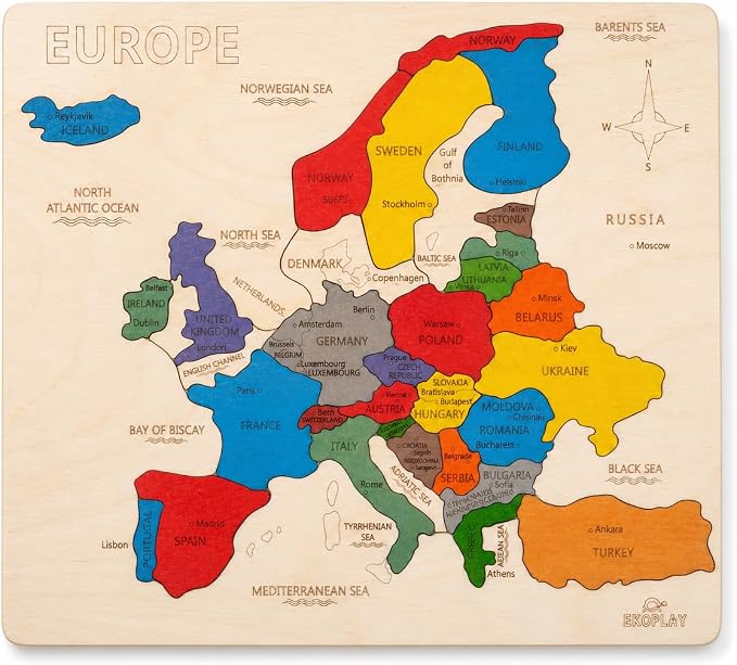 Europe Map Wooden Jigsaw Puzzle for Kids | 33 Puzzle Pieces | Learning & Educational Toy Gift for Boys & Girls Ages 4 Years and Above