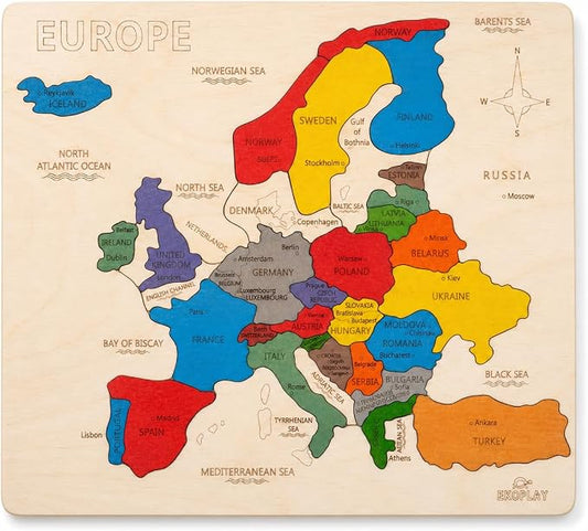 Europe Map Wooden Jigsaw Puzzle for Kids | 33 Puzzle Pieces | Learning & Educational Toy Gift for Boys & Girls Ages 4 Years and Above