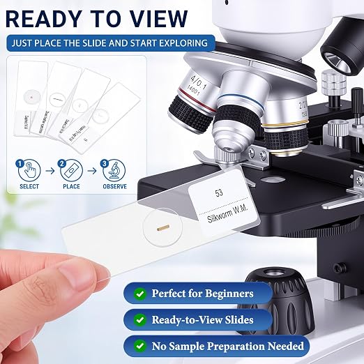 Tellegloww 60 Pcs Microscope Slides with Specimens for Kids & Students | Prepared Slides, Plant, Insect, Animal Tissue, Microorganisms, Biology Slide Set for STEM, Homeschool and Science Lab