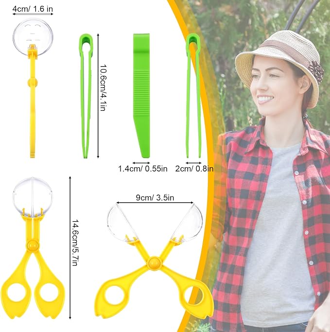 Mudder 12 Pcs Sensory Bin Tools, 6 Bug Catching Tweezers & 6 Scoopers, Hands Fine Motor Tool Set, Fine Motor Skills Toys Backyard Explorer Outdoor Tool Nature Exploration Observation