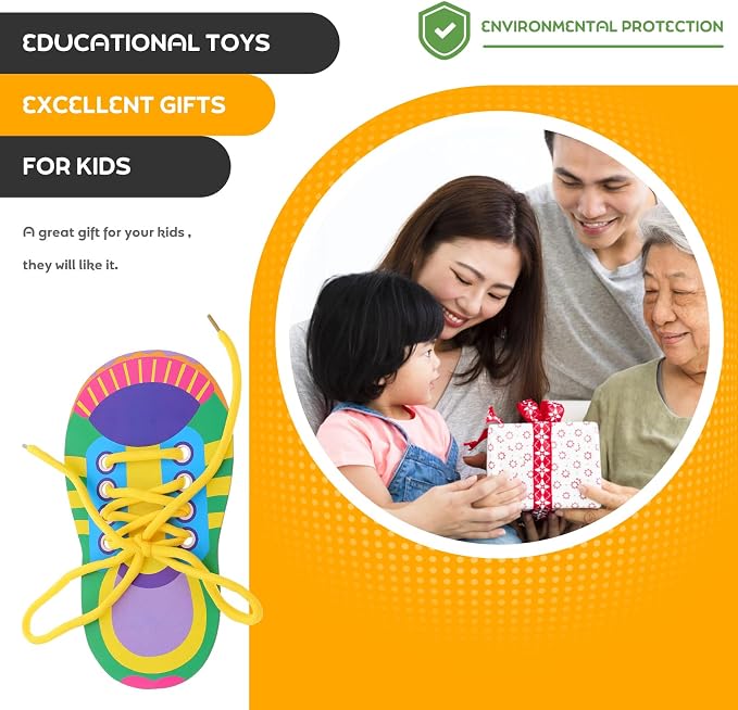 NUOBESTY Shoelace Threading Toys 5 Sets Lacing Toys for Kids Learn to Tie Shoelaces Practice Kit Early Childhood Education Material 7.08 X 3.93 in