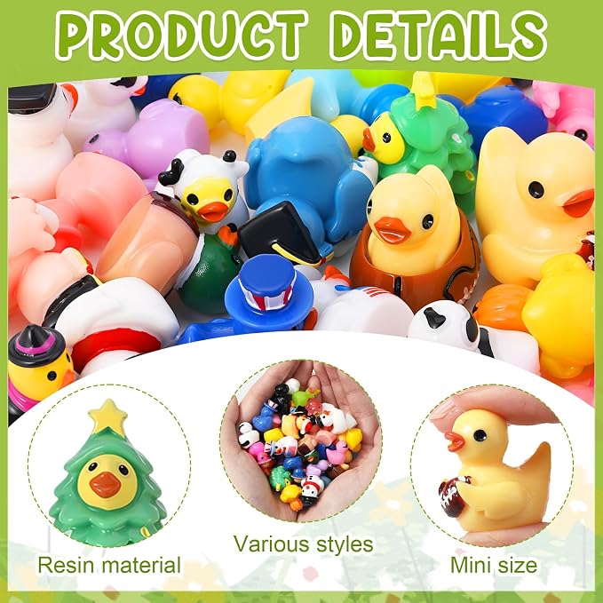 40 Pack Multicolor Mini Resin Ducks, Novelty Holiday Ducks | Tiny Ducks to Hide, Little Ducks Party Favor for Birthday, Graduation, Independence Day, Halloween, Christmas (40 Styles)