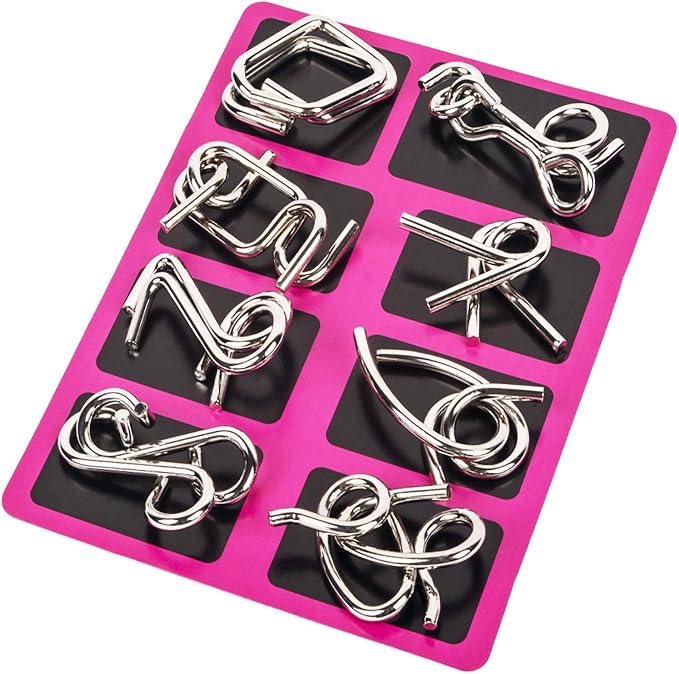 Ahyuan Metal Wire Puzzles Set 32 with Pouch Large Thick Brain Teaser Puzzles Fidget Toys IQ Test Mind Games Toys Magic Trick Toy Metal IQ Puzzle Party Favors for Kids Adults (Silver)