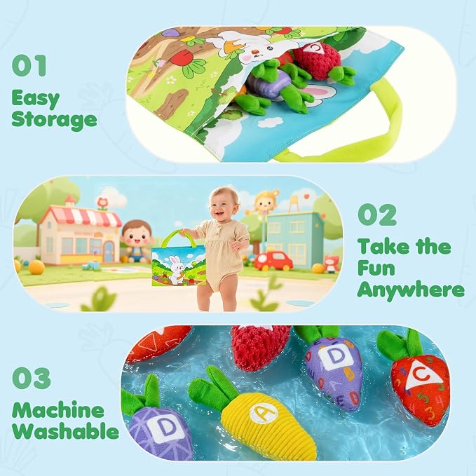 Montessori Toys for 1 Year Old, My First Carrot Garden Baby Toy with Color Sorting, Crinkle & Rattle, Fine Motor Skills, Educational Sensory Toys for 1 2 3 Year Old Boy Girl Gifts Birthday