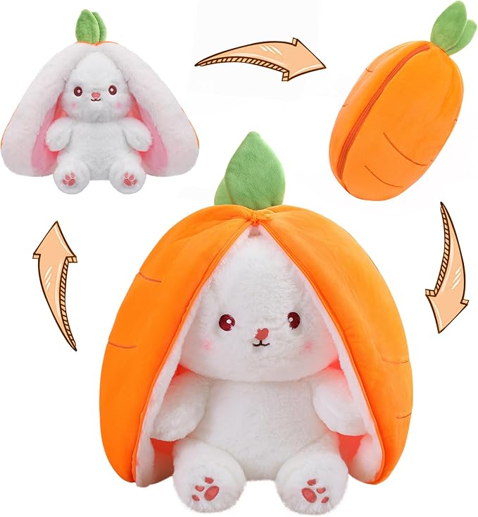 MIAODAM 13.7 inch Easter Bunny Stuffed Animal, Kawaii Squishy Cute Easter Bunny Plush Turn Into Rabbit Fruit Doll Carrot Strawberry Pillow, Plushies Funny Bunny Toy for Baby | Cute Funny Plushies Toy for Kids, Ideal Easter & All Holiday Gift for Boys &...