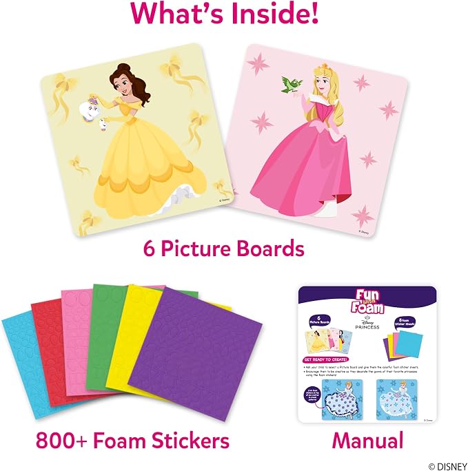 Skillmatics Fun with Foam – Disney Princess, Art & Craft Kit, Gift for Kids | 3D Foam Stickers, Mess-Free Fun for Girls & Boys, Fans of Cinderella, Rapunzel, DIY Felt Craft Kits for Ages 3, 4, 5, 6, 7